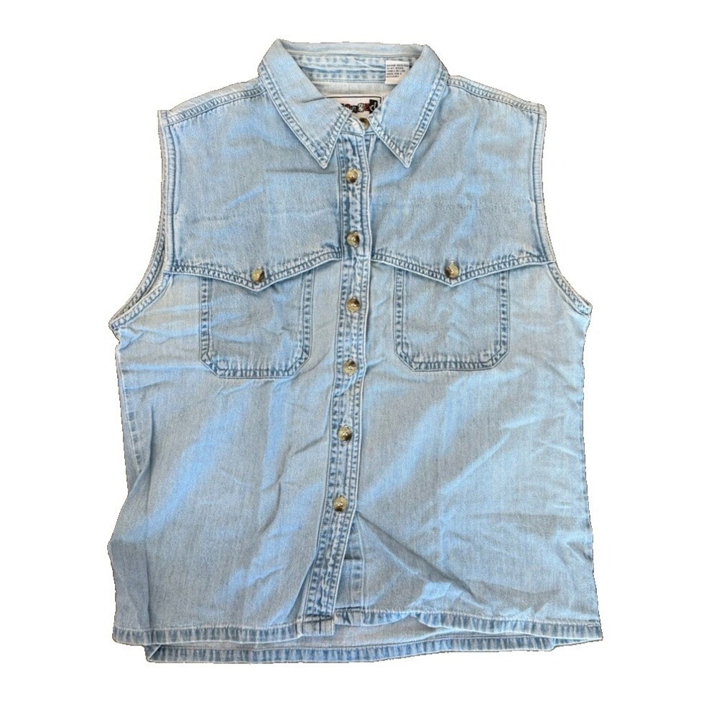 Vintage Pacific Blue Women's Light Wash Denim Snap Button Western Shirt Large